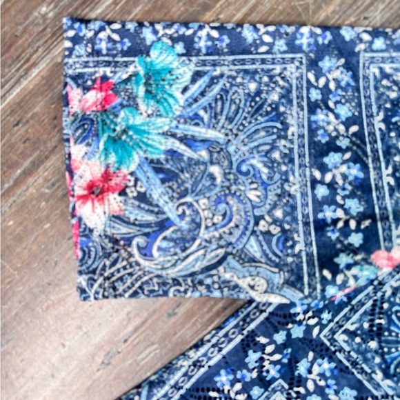 Christopher & Banks Pink and Blue Flower Boho Blouse with Mandarin Collar - Picture 15 of 15